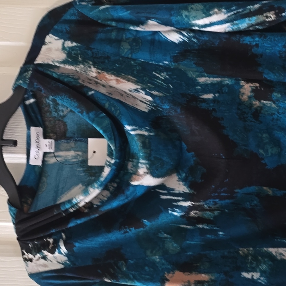 CALVIN KLEIN BRAND WOMEN'S TEAL 3/4 SLEEVES DRAPED NECKLINE TOP SIZE MEDIUM